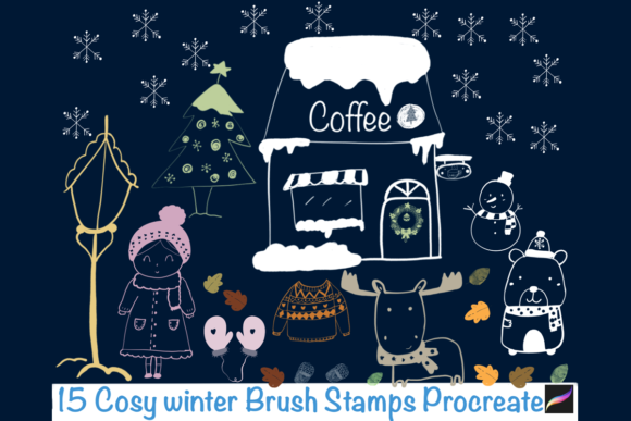 15 Cosy Christmas Brush Stamps Procreate for Crafting