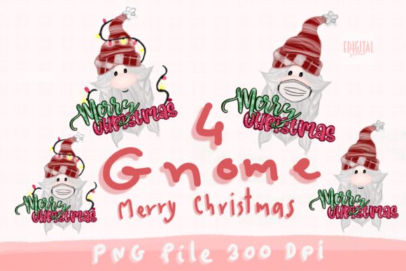 4 Red Gnome Mask Merry Christmas Set Print Templates