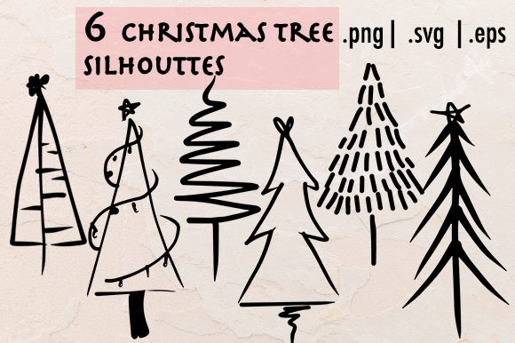 6 Christmas Tree Silhouettes Svg png eps for Crafts and Blog Design