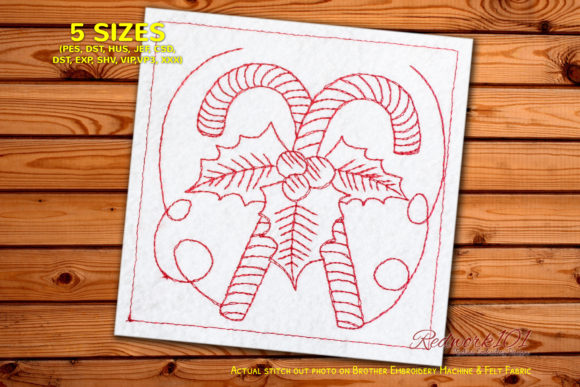 Christmas Candy Canes Redwork for Digital Selling