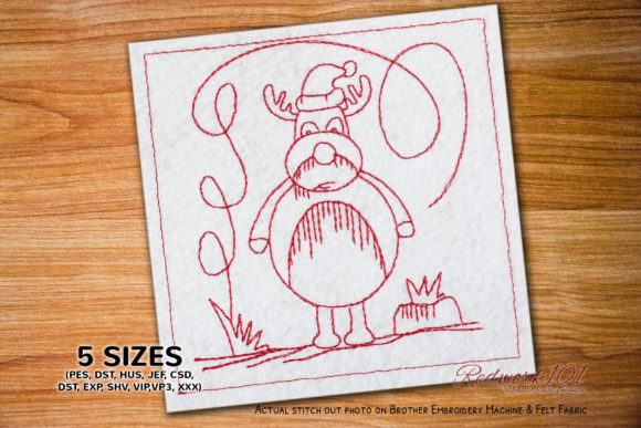 Christmas Cartoon Deer Redwork Embroidery Design Review