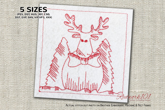Christmas Cartoon Reindeer Redwork for Digital Products