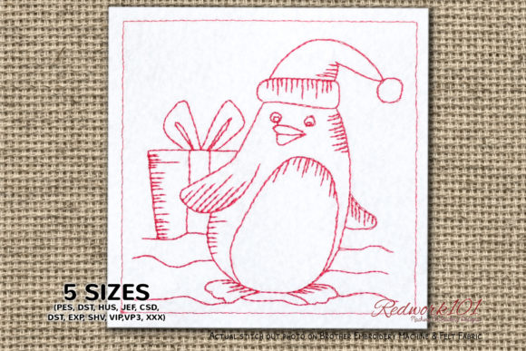 Christmas Penguin Redwork Design Review