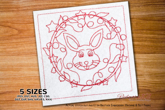 Christmas Rabbit Face Redwork Design for Festive Projects