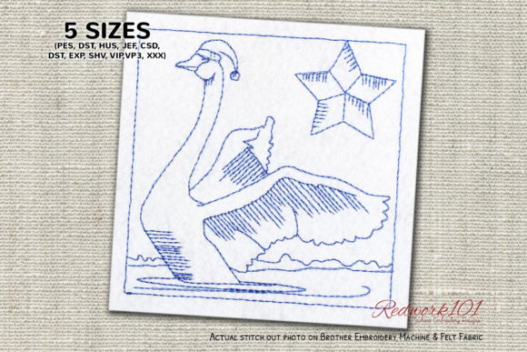 Christmas Swan Redwork Design for Handmade Creations