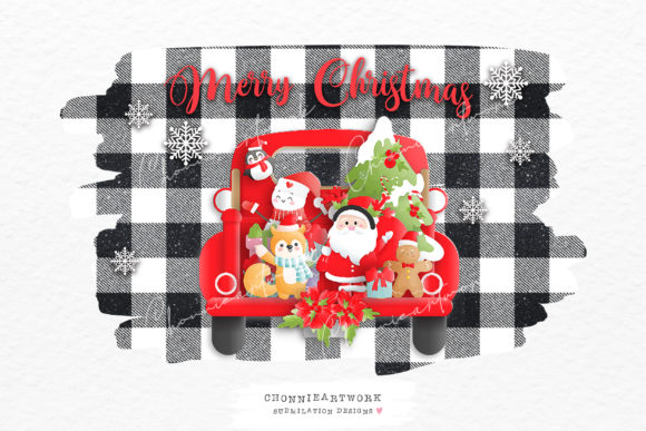 Christmas Truck Design, Black Plaid for Crafts