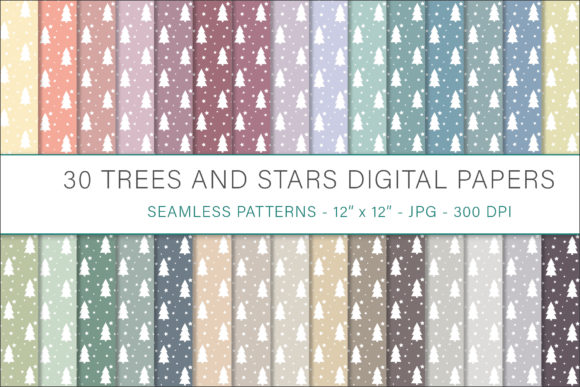 Tree and Stars Digital Papers for Creative Projects